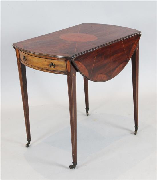 A George III inlaid mahogany and satinwood Pembroke table, W.2ft 6in. D.1ft 8in. H.2ft 5in.